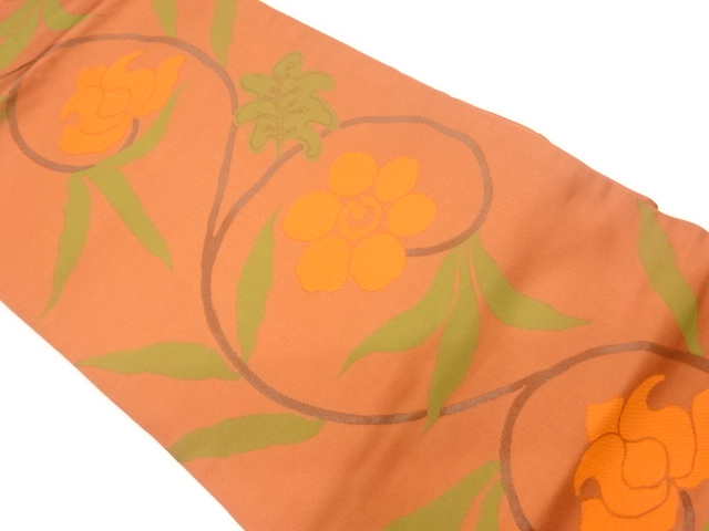 JAPANESE KIMONO / VINTAGE NAGOYA OBI / WOVEN FLOWER ARABESQUE